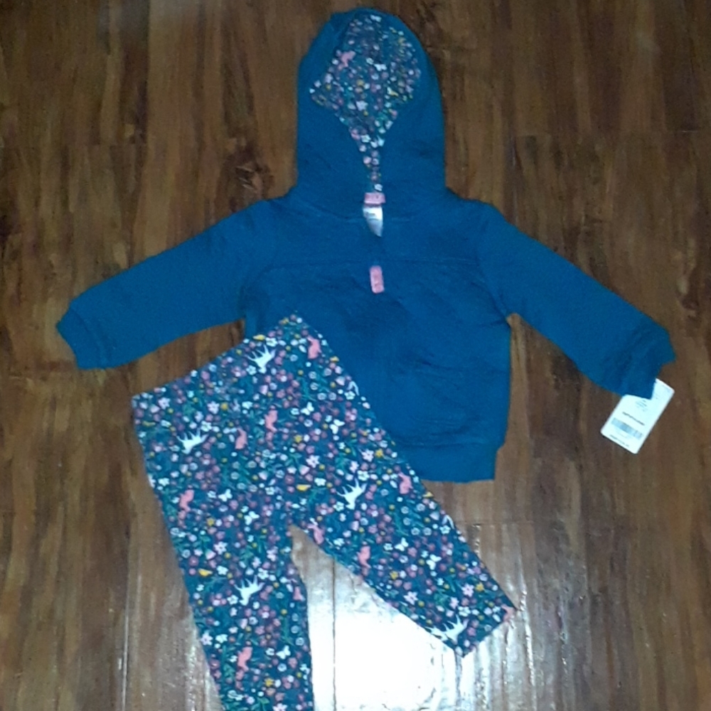 $7 SALE Turquoise Blue Quilted Hooded Zip Up Leggings Set